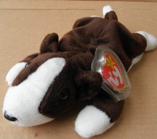 TY Beanie Babies Bruno the Dog Stuffed Animal Plush Toy   8 inches long   Brown and White
