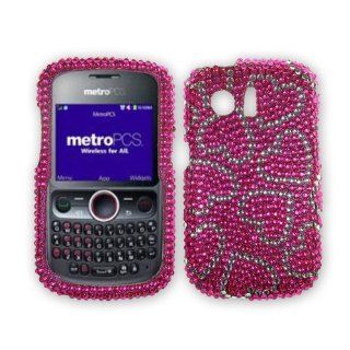 Hot Pink With Hearts Protector Skin Cover (Faceplate/Snap On) Full Rhinestones Diamond Bling for For Huawei Pinnacle M635 (Metropcs), Huawei M615 Pillar: Everything Else