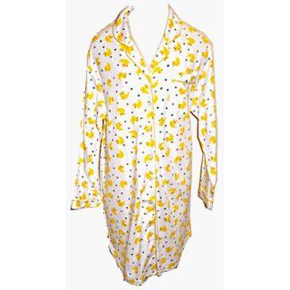 RocketWear Just Ducky Print Long Sleeve Cotton Knit Button Front Night Shirt Nightgowns