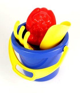 Colorful Beach Bucket Set with Shovel, Rake and Dog Sand Mold, Blue Color Toys & Games