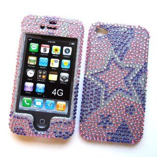 Apple iPhone 4 & 4S Snap on Protector Hard Case Rhinestone Cover "Pink & Purple Stars Pattern" Design: Cell Phones & Accessories