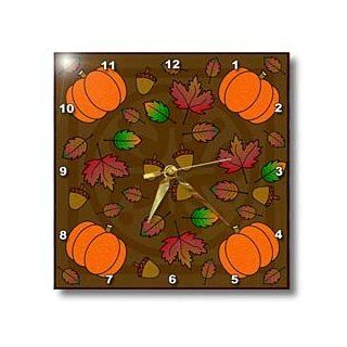 3dRose dpp_15420_1 Wall Clock, Thanksgiving Print Fall Leaves Acorns and Pumpkins, 10 by 10 Inch  