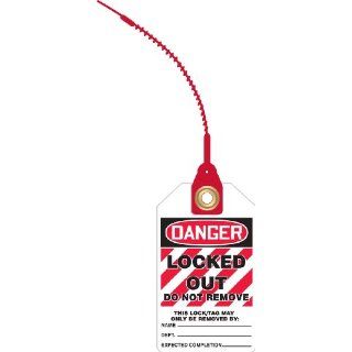 Accuform Signs TAK645 RP Plastic Loop 'n Lock Lockout Tie Tag, Legend "DANGER LOCKED OUT DO NOT REMOVE" with 8" Strap, 3 1/4" Width x 5 3/4" Height, Red/Black on White (Pack of 10): Lockout Tagout Locks And Tags: Industrial &am