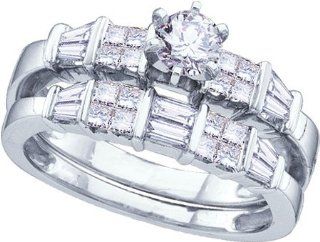 Real Diamond Wedding Engagement Ring 0.75CTW DIAMOND LADIES BRIDAL SET WITH ROUND CENTER 14K White gold: Jewelry