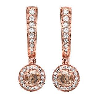 0.50 Carat (ctw) 14k Rose Gold Round Champagne & White Diamond Ladies Fine Dangling Drop Earrings 1/2 CT: Rose Gold And White Gold Earrings: Jewelry