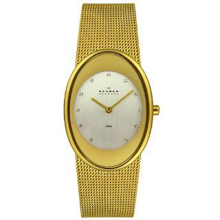 Skagen Women's 648SGG Steel Collection Crystal Accented Gold Tone Mesh Stainless Steel Watch: Watches