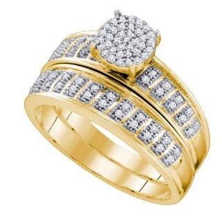 Real Diamond Wedding Engagement Ring 0.22CTW DIAMOND MICRO PAVE BRIDAL SET 10K Yellow gold: Jewelry