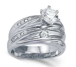 CZ Engagement Rings Bridal Wedding Set 14k White Gold (1.50 Carat): Jewel Tie: Jewelry
