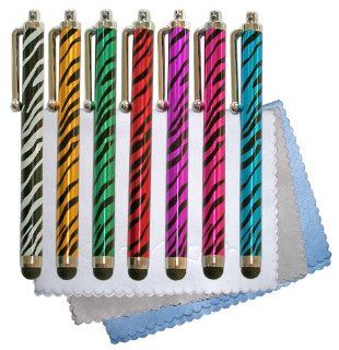 ColorYourLife Bundle of 7 Zebra Print Capacitive Stylus Styli Touch Screen Pens for iPhone iPod iPad, Samsung Galaxy S3 S4 Galaxy Tab / Note, Microsoft Surface, Google Nexus, Sony Xperia with 3 Microfiber cleaning Cloths   Retail Packaging: Cell Phones &am