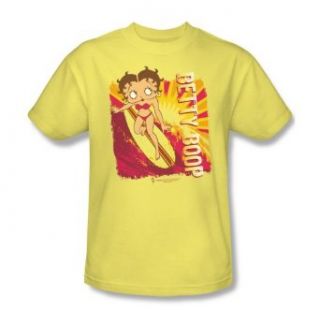 Betty Boop Sunset Surf Yellow Adult Shirt BB633 AT: Fashion T Shirts: Clothing