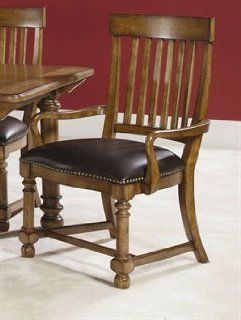 American Drew Furniture Americana Home Warm Khaki Oak Leather Seat Arm Chair   114 637   Dining Room Furniture Sets