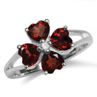 2.28ct. Natural Heart Shape Garnet 925 Sterling Silver Flower Ring: SilverShake: Jewelry