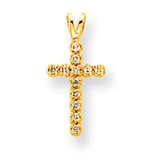 14K Yellow Gold AA Diamond Latin Cross Pendant 20mmx9mm: Jewelry