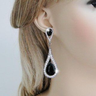 Black Tone Art Deco Teardrop Austrian Crystal Jet Color Dangle Earrings N01999 5: Ever Faith Earrings: Jewelry