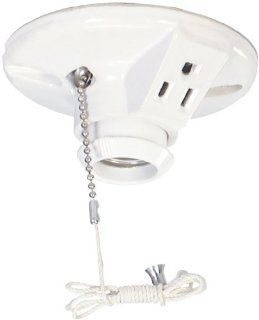 Cooper Wiring Devices 667 SP 660 Watt 125 volt Medium Base Ceiling Receptacle Lamp Holder with Pull Chain, Porcelain, White Color   Light Sockets  