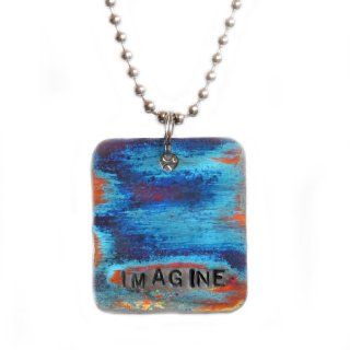 Blue Unique Handmade Inspirational Square Stainless Steel Dog Tag (Imagine) FREE Organza Pouch Bag : Other Products : Everything Else