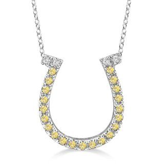 Fancy Yellow Canary Diamond Horseshoe Pendant Necklace 14k White Gold Jewelry