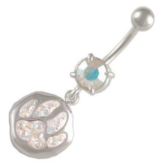 14 Gauge 3/8 Bear Paw Aurora Borealis dangle belly dangling navel button ring bar piercing ASCH Jewelry: Jewelry