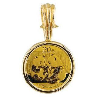 2009 1/20 oz Gold Panda Coin in a 14kt Yellow Gold Coin Frame Bezel Pendant Jewelry