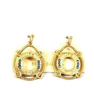 (Turquoise) Cute Gold Metal Tiny Lifesaver with Colored Stones Dangling Earrings Jewelry