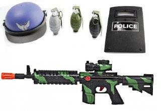 COMBO PACKAGE: M16 Friction Toy Gun No Batteries needed, Police Combat Helmet, Police RIOT Shield, 3 Realistic sounding and exploding Grenades for kids with removable pins: Toys & Games