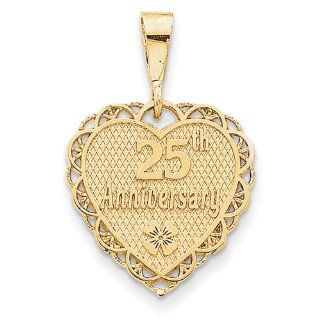 14K Yellow Gold Casted 25th Anniversary Charm Pendant 29mmx20mm: Jewelry