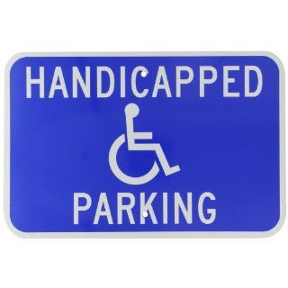 Brady 91357 18" Width x 12" Height B 959 Reflective Aluminum, White on Blue Handicapped Sign, Legend "Handicapped Parking" (with Picto) Industrial Warning Signs