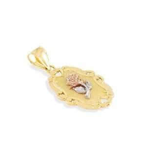 14k Yellow White Rose Gold Flower Scroll Charm Pendant: Jewelry