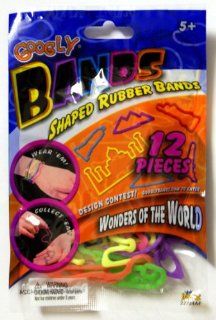 GOOGLY BANDS WONDERS OF THE WORLD SHAPED RUBBER BANDS 12 Collectible Bands Package: Toys & Games
