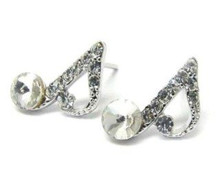 Music Note Stud Earrings Crystal White Gold Plate C20 Fashion Jewelry: Jewelry