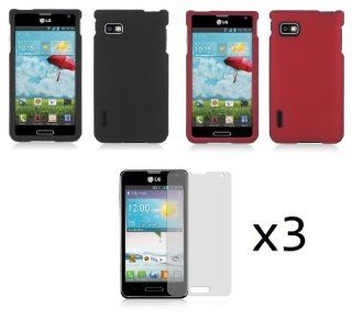 LG Optimus F3 MS659 (T Mobile, Metro PCS Versions Only)   Two Hard Shell Cover Shield Cases (Black / Red) + ATOM LED Keychain Light + Three Pack of Screen Protectors: Cell Phones & Accessories