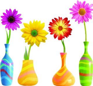 Daisy Flowers with colorful vase SET Repositional and Removable Wall Decal Beautiful Deco Art Cute Sticker Murals : Nursery Wall Decor : Baby