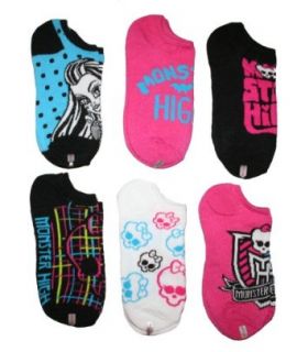 Monster High Girl's No Show Socks   6 Pair (Sock Size: 8 10): Casual Socks: Clothing