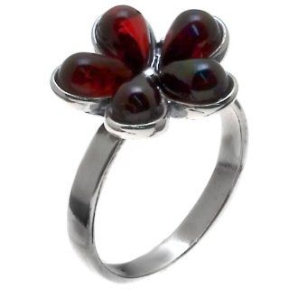 Cherry Amber and Sterling Silver Flower Ring Sizes 5,6,7,8,9,10,11,12: Ian and Valeri Co.: Jewelry