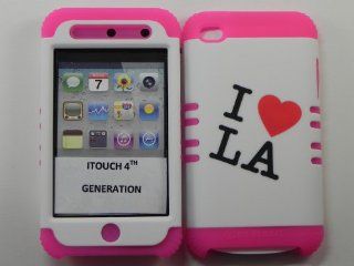 Apple iPod Touch 4G Case Heavy Duty ishield Hybrid I love LA hard plastic Snap On With Soft Pink Silicone & Free Pink Stylus: Cell Phones & Accessories