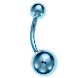 14G 3/8"   Light Blue Anodized Titanium Plated Belly Button Ring: Body Piercing Rings: Jewelry