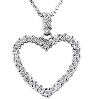 .75CT Real Diamond Heart Shape Pendant 14K White Gold: Jewelry
