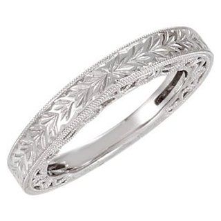14k White Gold 1/5 Cttw Hand Engrave Diamond Band by US Gems, Size 6 Jewelry
