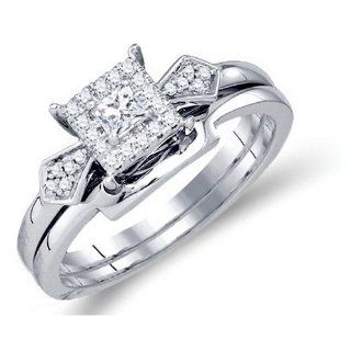 Diamond Princess Solitaire Square Bridal Rings Set 10K White Gold (0.25 ct.tw.): Engagement Rings: Jewelry