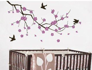 Purple Cherry Flower Blossom Branch Tree Trees Bird Home Art Decals Wall Sticker Vinyl Wall Decal Stickers Living Room Bed Baby Room 669   Other Products  