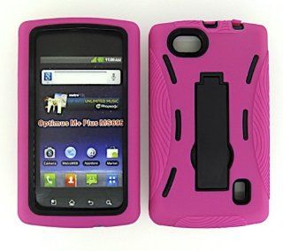 For Lg Optimus M+ Ms695 Hot Pink Skin Black Snap Stand + Hybrid Rubber Hard Snap On Case Accessories Cell Phones & Accessories