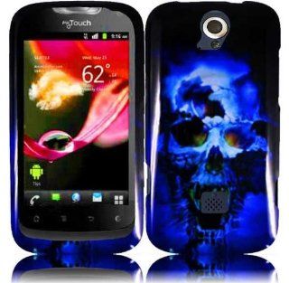 VMG 3 Item Combo for New T Mobile myTouch Q Hard Design Case Cover *2012 Model*   Blue Black Skull Design Hard 2 Pc Plastic Snap On Case Cover + LCD Clear Screen Protector + Premium Coiled Car Charger for New T Mobile myTouch Q Huawei Cell Phone [by VANMOB