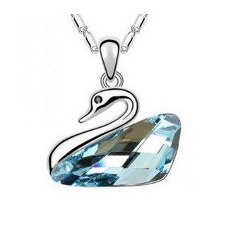 Swan Pendant Necklace 18" with Ocean Blue Swarovski Crystal Elements: Jewelry