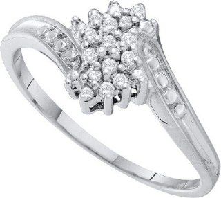 0.10 Carat (ctw) 14K White Gold Round White Diamond Ladies Cluster Engagement Ring 1/10 CT: Jewelry