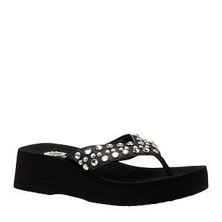 Yellow Box Georgia Black M 11 Flip Flops with Clear Crystals and Silver Studs: Shoes