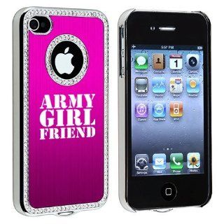 Apple iPhone 4 4S 4G Hot Pink S12 Rhinestone Crystal Bling Aluminum Plated Hard Case Cover Army Girlfriend: Cell Phones & Accessories