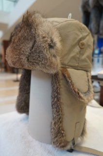Hunting Alaskan Trail Brand Rabbit Fur Bomber / Trapper Russian Hat (Khaki Shell / Brown Fur)  XXL: Everything Else