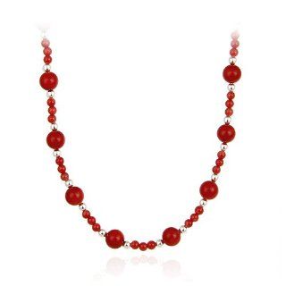 Sterling Silver Red Genuine Sea Bamboo Coral Stone Bead Long Necklace 30": Chain Necklaces: Jewelry