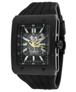 Rotary Men's Automatic Skeletonize Dial Black Silicone: Watches