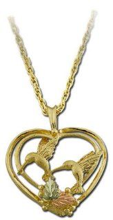 Landstroms Black Hills Gold Heart Pendant with Hummingbirds   PE813 Landstroms Jewelry